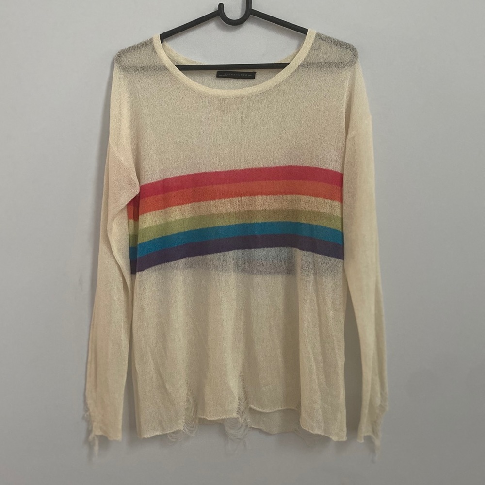 Signature 8 distressed thin rainbow sweater